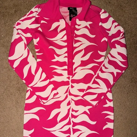 NWT Hanifa Soraya Mini Dress Polo Long Sleeve Bodycon Pink Size XL - Picture 2 of 6
